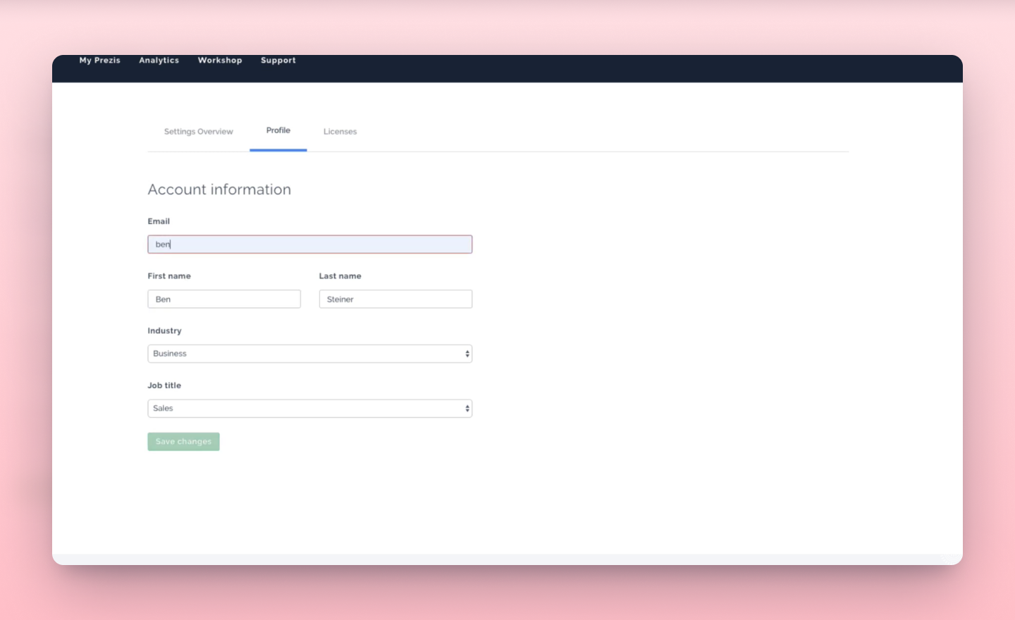 update email in Prezi